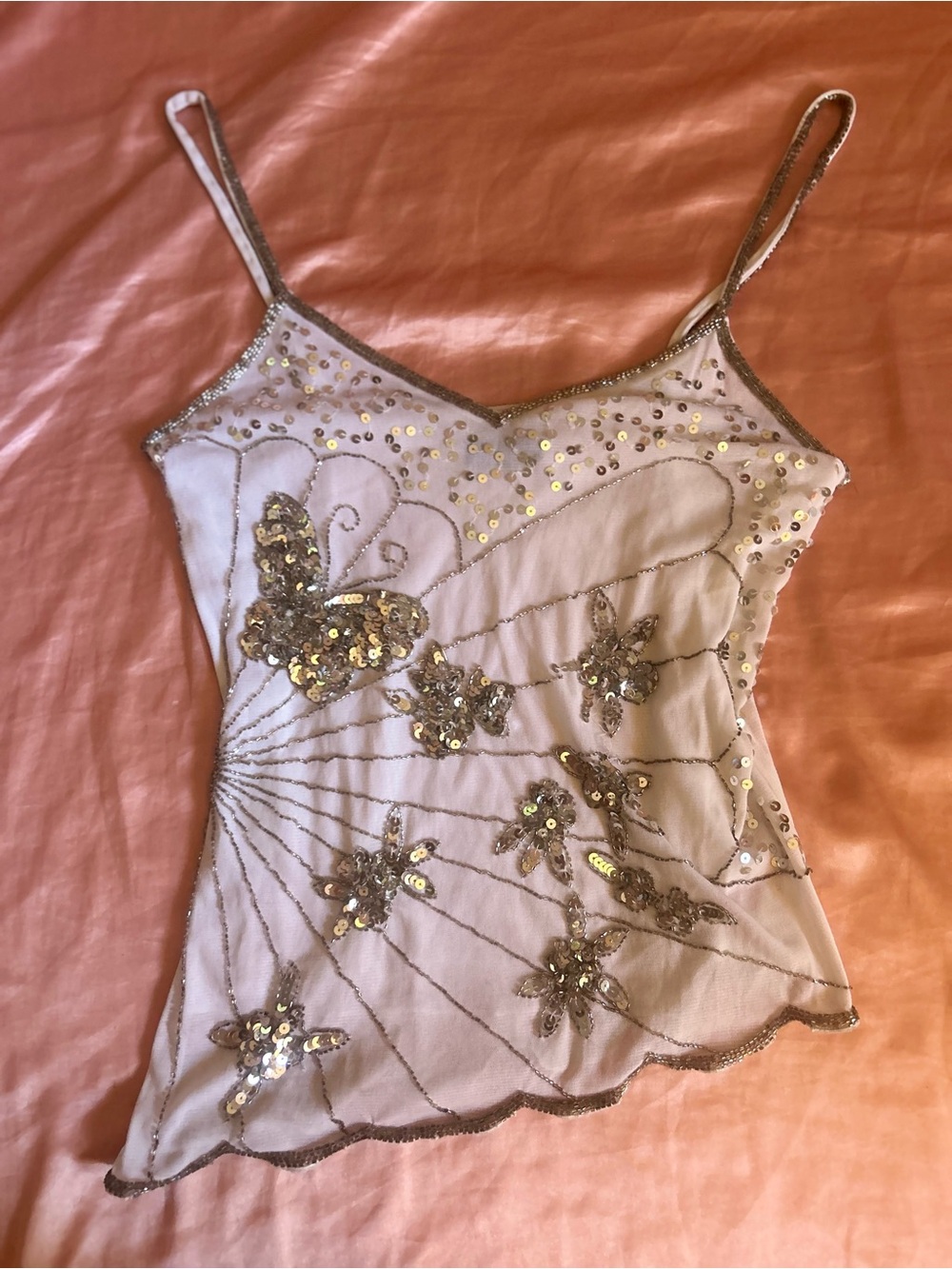Wet Seal Cream Camisole with Gold Sequin Butterfly Appliqués - Picture 3 of 6